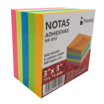 NOTAS ADHESIVAS NEXTEP 3X3 NEÓN 5 BLOQUES 500 HOJAS